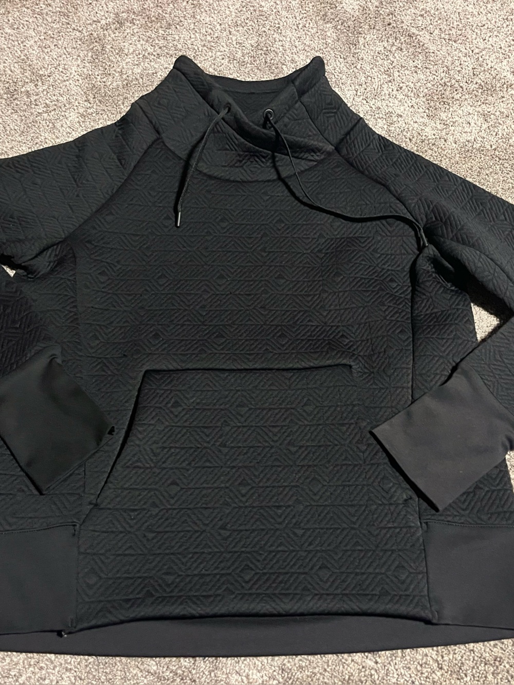 Athleta Jacquard Elevation Pullover Black Quilted Funnel Neck Sweatshirt Sz S